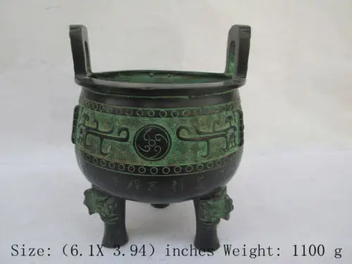 

China's rare handmade old copper Chinese ancient bronze retro pattern - Long Tripod censer copper Decoration real Brass