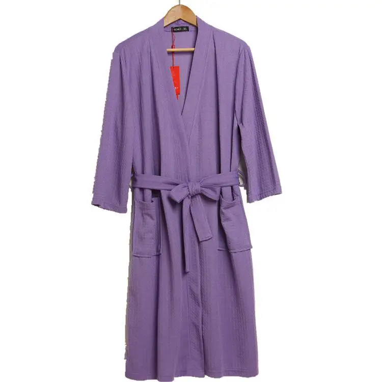 CEARPION Лето Осень Повседневные платья для мужчин хлопок три четверти рукав ночная рубашка мужской сплошной цвет кимоно купальный халат Неглиже - Цвет: Purple