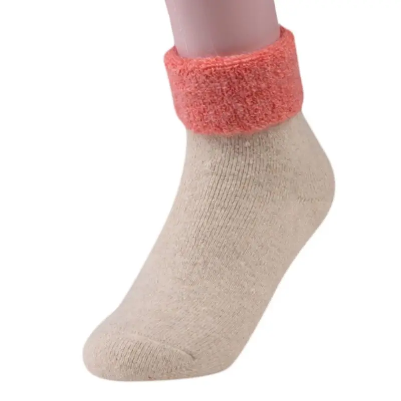 Зимние теплые утолщенные Носки из искусственного меха кролика для женщин и девочек, длинные носки-тапочки до середины икры с манжетами, яркие контрастные цвета, размеры 35-39