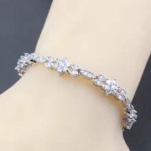 Белый Циркон 925 пробы серебро 4-Цвет Overlay звено цепи браслет Длина 17,5 см для Для женщин подарочная упаковка