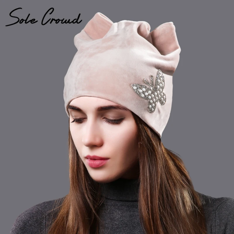 

Sole Crowd Butterfly cat ears winter warm velvet hats for Women's cute girls hat fashion ladies autumn caps skullies beanies