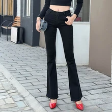 Европейский Стиль классический Для женщин Высокая Талия полной длины джинсы Винтаж Зауженные джинсы Высокое качество джинсовые расклешенные брюки для 4 сезона