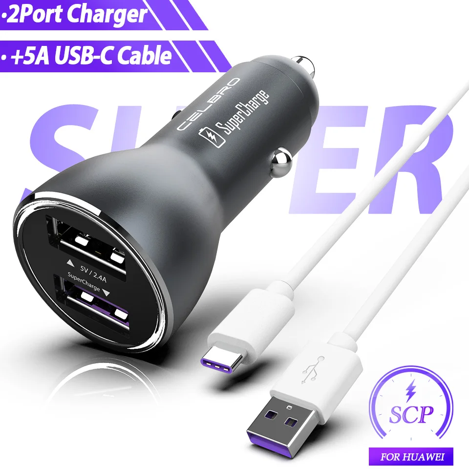 Металлический Supercharge зарядных порта USB для автомобиля Зарядное устройство Quick Charge 3,0 Dual USB адаптер для быстрого автомобильного телефона Зарядное устройство 3 Порты и разъёмы автомобиля-Зарядное устройство для huawei Коврики 30 20 Pro - Тип штекера: Grey 2USB Power Set