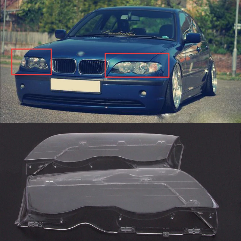 

High Quality 1 Pair Car Clear Front Headlight Plastic Transparent Lens Shell Cover Headlamp Assembly For BMW E46 4D 2002-2005