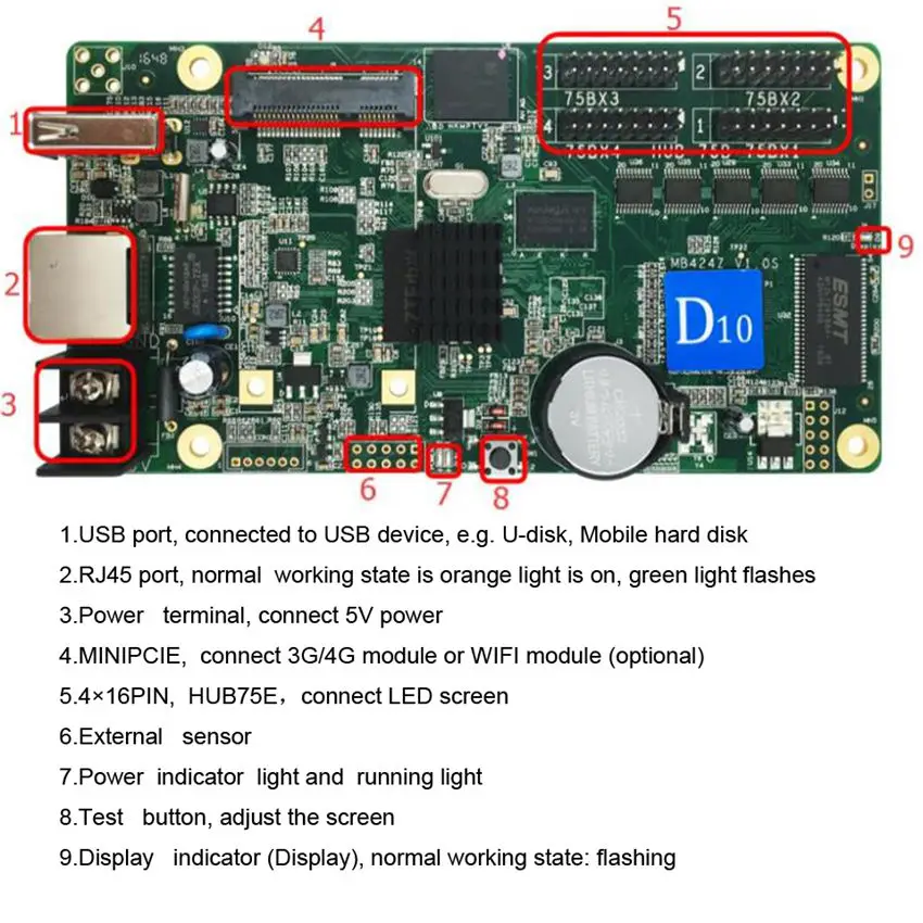 HD-D15 контроллер с wifi rj45 usb асинхронная контрольная карта p2 p2.5 p3 p4 p5 p6 p8 p10 rgb Полноцветный точечный матричный СВЕТОДИОДНЫЙ экран