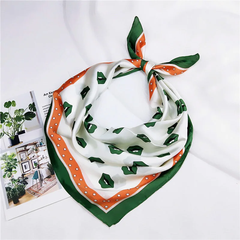 

High Quality Spring Summer Square Scarf Ladies 70*70Cm Harajuku Lips Silk Multicolor Soft Elegant Woman Hair Tie Band Shawl