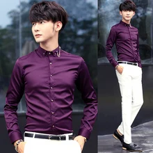L-3XL! мужская одежда Весенняя Мужская рубашка с длинным рукавом Тонкая мужская модная Однотонная рубашка тренд певица костюмы