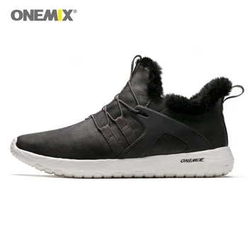 

ONEMIX Hotsale Men Fully Fur Lined Winter Boots Outdoor Jogging Light Casual Snerkers Zapatillas de Correr Masculinas