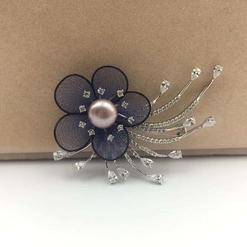 Sinya Natural Pearl Brooch high luster with white Gold plated Brooches New arrival 2018 Pearls color pink purple white optional (5)