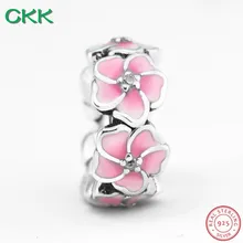 CKK 925 пробы серебро Магнолия цветет бусины с розовой эмалью Ясно CZ DIY Fit PANDORA Подвески для женщин ювелирных изделий CK009A