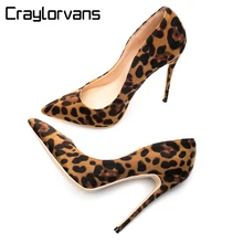 Craylorvans 12/10/согласие с высотой каблука 8 см Высота с леопардовым принтом из флока; Классическая обувь на высоком каблуке пикантная Свадебная вечеринка женская обувь осень dames schoenen