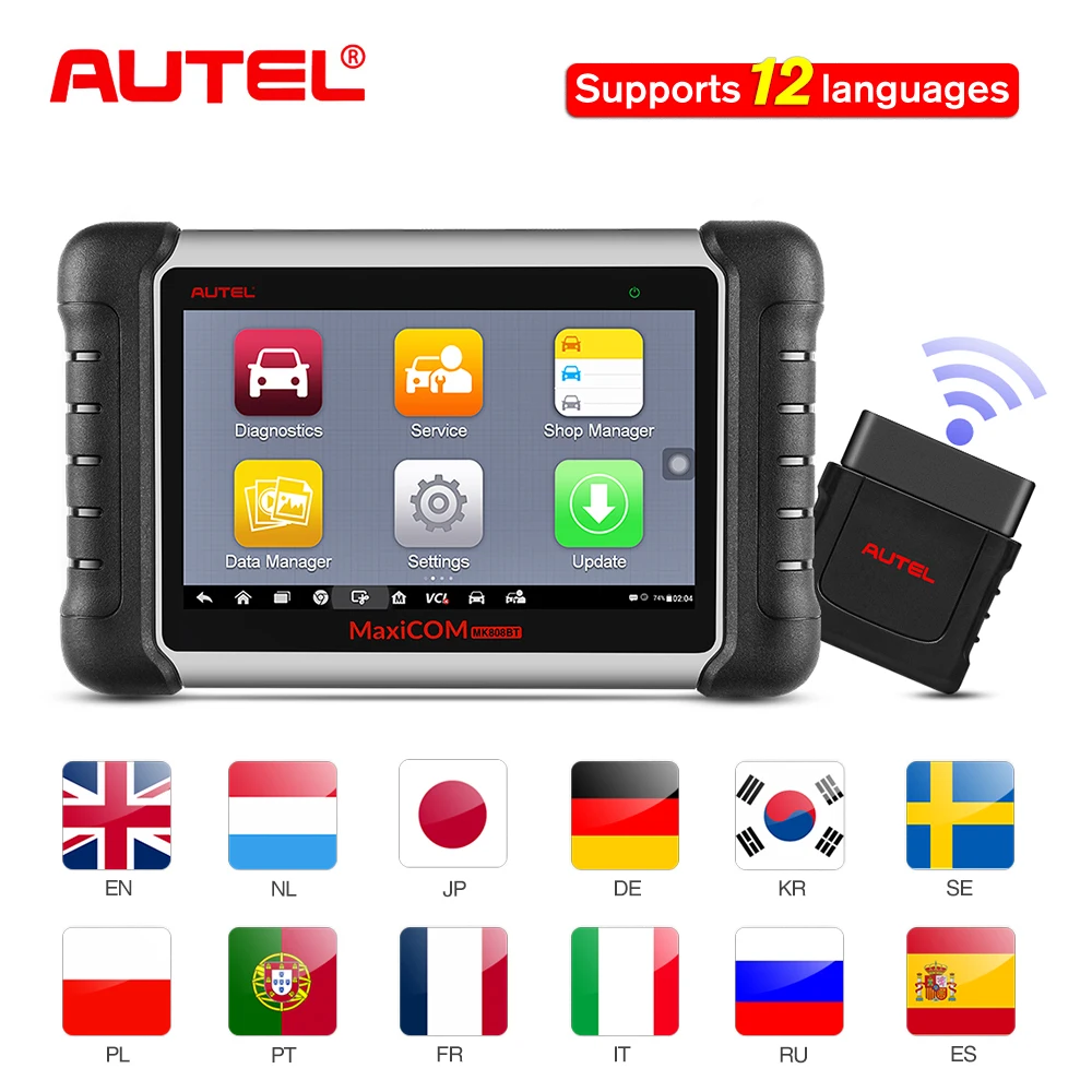 100% Original Autel OBD2 Car Diagnostic Tool MaxiCOM MK808BT Automotive Scanner Diagnosis Functions of EPB/IMMO/DPF/SAS/TMPS