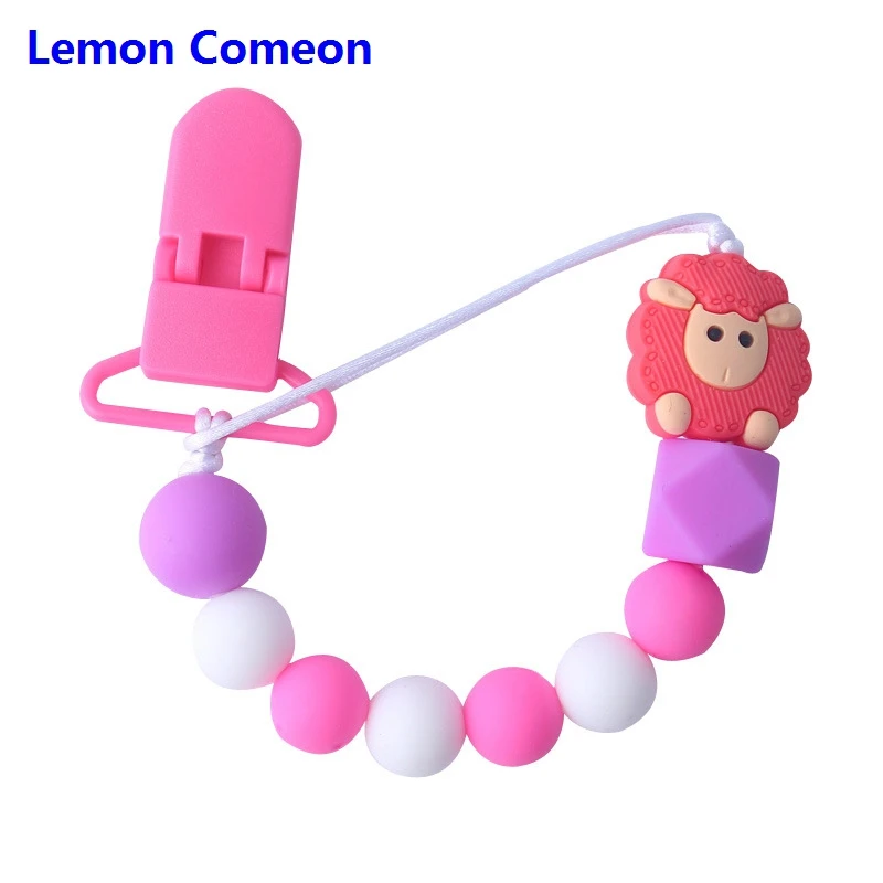 

Dummy Clip Pacifier Chain Holder Silicone Bead BPA Free Newborn Gift Personalized Personalised Teeth Binky Clip Sheep Baby Chain
