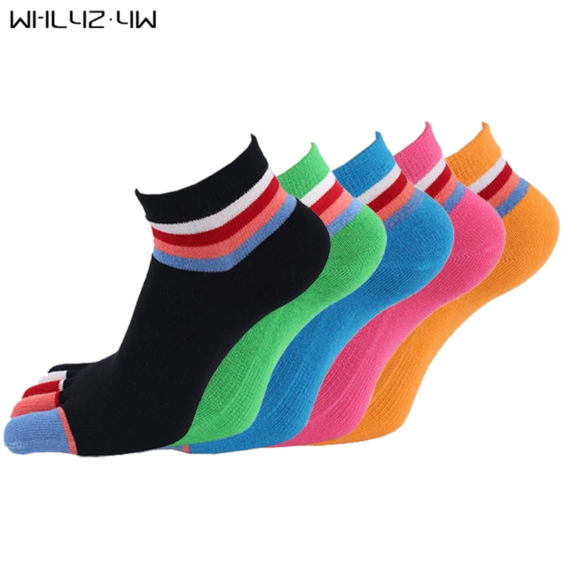 

WHLYZ YW 5 finger socks woman good quality 5 pairs/lot cotton striped socks with toes compression socks meias feminino summer