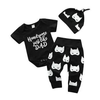 

Babu Clothes Set Newborn Baby Boy Handsome Romper Batman Patten Pants Hat Outfit Boys Clothes