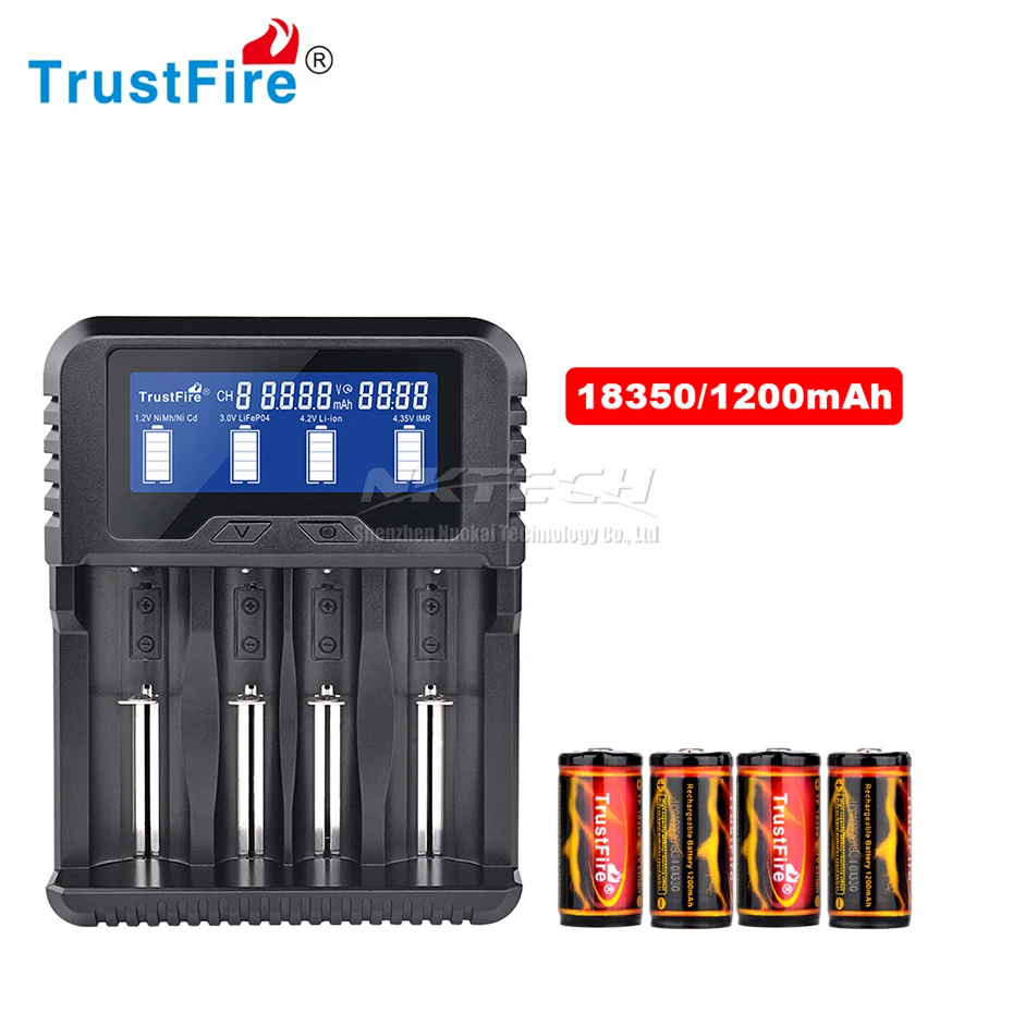 TR-020 TrustFire смарт-устройство для быстрой Батарея Зарядное устройство Мощность банк QC3.0 USB Дисплей зарядки Ёмкость/Вольт/температура 18650 26650 32650 14500 AAA - Цвет: With 4-18350 1200mAh