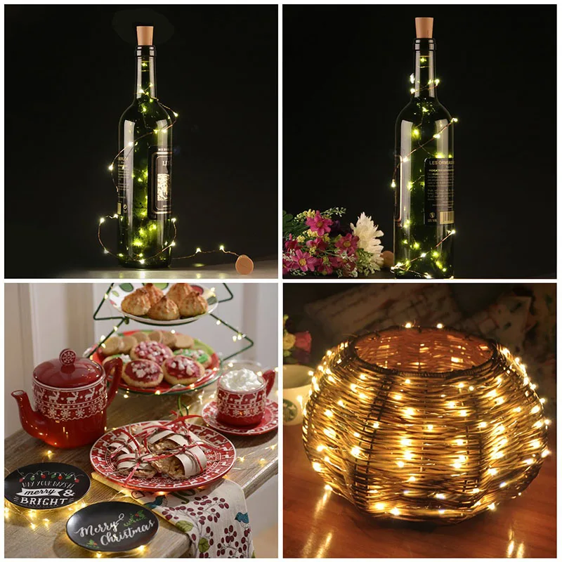 Рождественские праздничные солнечные гирлянды 10Led RGB медная проволока винная