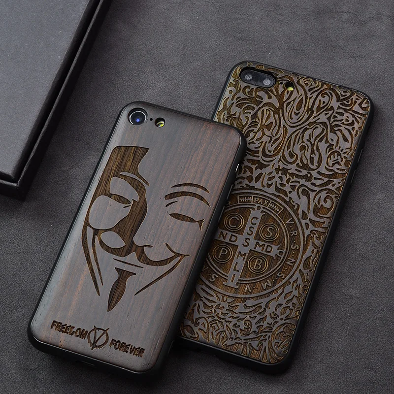 Популярный черный чехол из эбенового дерева для телефона iPhone 7 Деревянный с