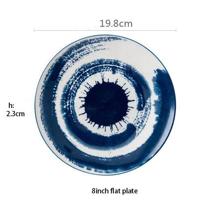 ANTOWALL, индивидуальная посуда с синими чернилами, тарелка для соевого соуса, диск 12 дюймов, большая Рыбная тарелка, тарелка для дома, ресторана, супа, фарфоровая - Color: 8inch flat plate
