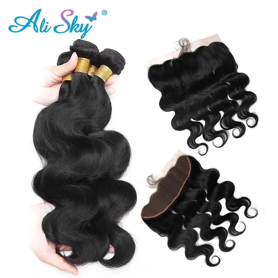 3 Bundles Malaysian body wave with 13x4 Pre Plucked Lace frontal With Baby Hair with 100% human hair Non Remy Ali Sky Black 1b 3 Bundles Malaysian body wave with 13x4 Pre Plucked Lace frontal With Baby Hair with 100% human hair Non Remy Ali Sky Black 1b