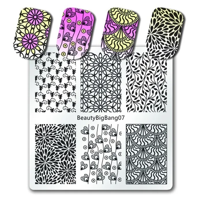 BeautyBigBang штамповки пластины для ногтей цветок бабочка кружева тема ногтей штамп пластины формы девушки листья изображения дизайн ногтей 6*12 см трафареты - Цвет: BBB07