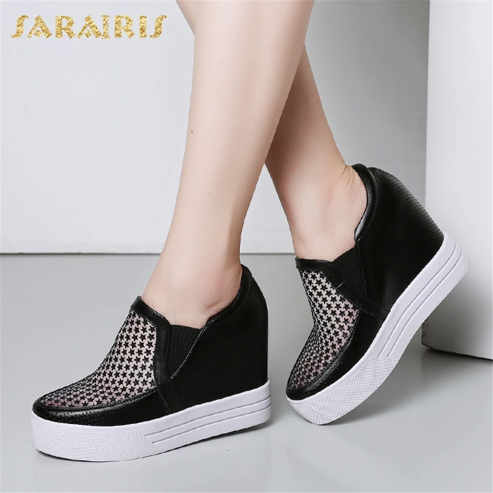 

SARAIRIS 2018 plus size 32-40 Cow Leather Wholesale Hot Sale Vulcanize Shoes Platform Increasing Heels Sneaker Shoes Woman
