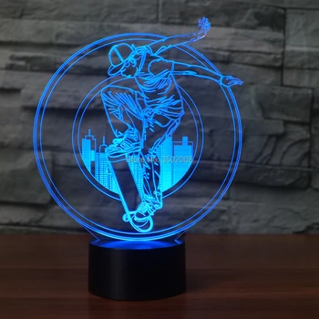 

City free skateboard design 3D night light 7 color touch switch USB cable as children's fantasy gift club decoration