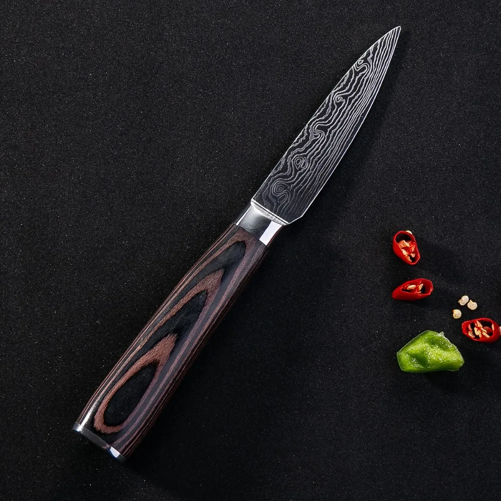 3," дюймов 5cr15mov обвалочный нож утилита японский Дамаск узор шеф повара ножи цвет деревянной ручкой Professional кухня