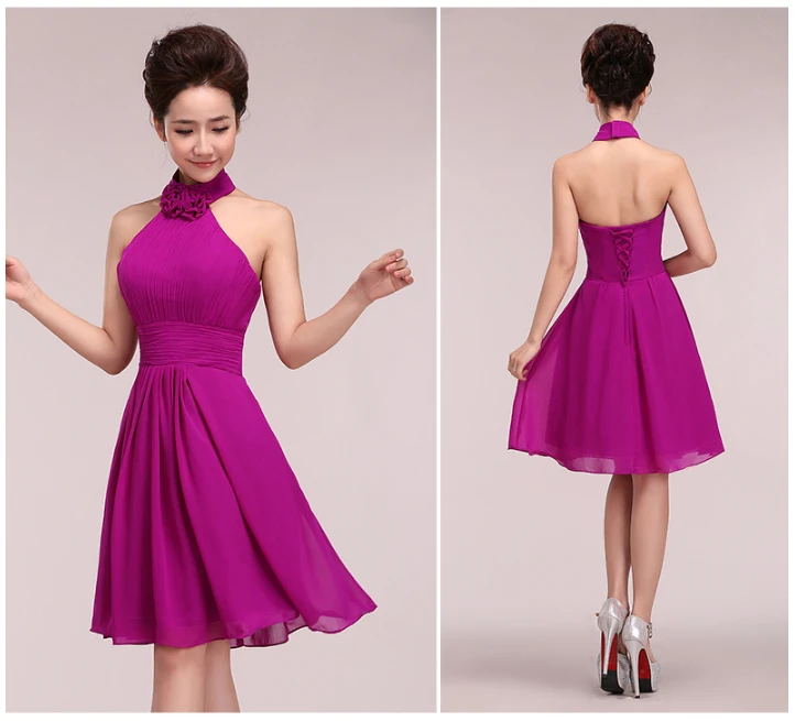 Новинка, женское платье скромного формального размера плюс, темно-фиолетовые Короткие вечерние платья для вечеринок, элегантное платье с лямкой на шее, платья H1178