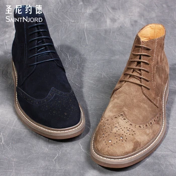 

Fashion British boots ankle high boots for men real leather Bullock carved desert boots suede leather casual ankle boots khaki