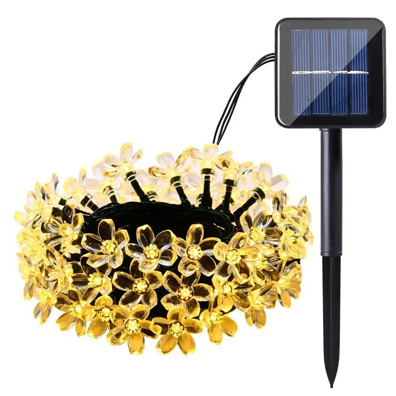 Movido a Energia Guirlandas de Luz Luzes de Fadas Festa de Natal Leds 50 7 m Solar Levou Luz da Corda Pêssego Flor Solar Solar Jardim Decoração 4 Weddings & Events