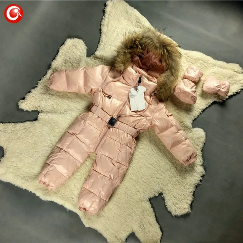6M-4T Baby Girls White Duck Winter Down Coat +Down Gloves Clothes Kid Boys Ski Snow Thick Hooded Warm Jacket Clothing Snowsuit (10)