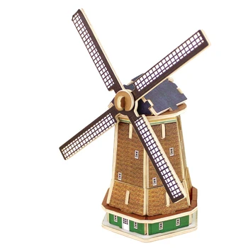 

3D Wood Puzzles Cubic Wooden Puzzle World's Building Blocks Construction Kids Educational Toys Gift Dutch Windmill