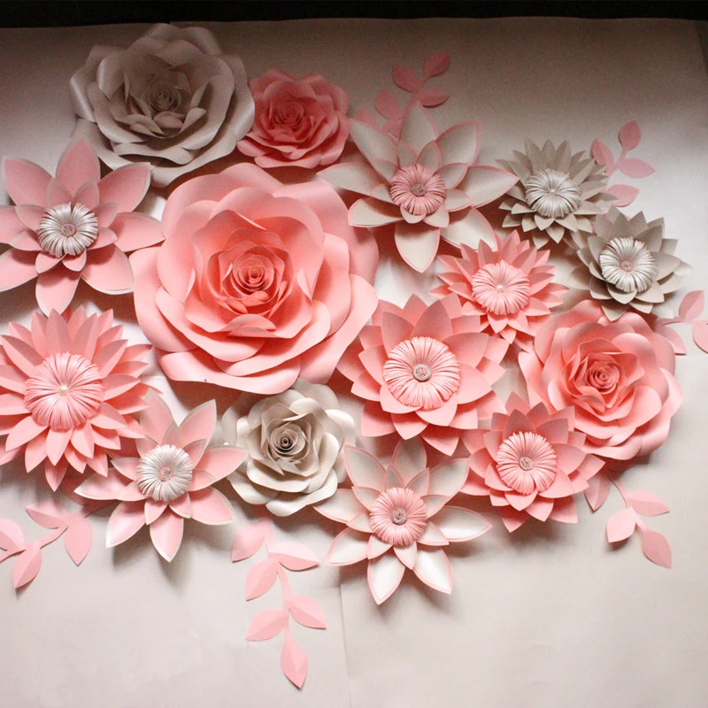 Buy Pink Artificial Cardboard Paper Rose flower wall wedding decoration Wedding