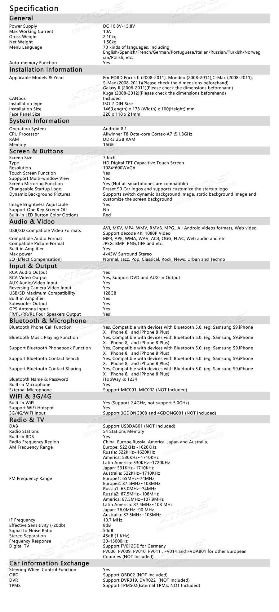 Best 7" Android 8.1 Octa Core Car DVD Player Radio GPS USB Stereo OBD for Ford Focus II Mondeo S-Max C-Max Galaxy II Kuga 2011 21