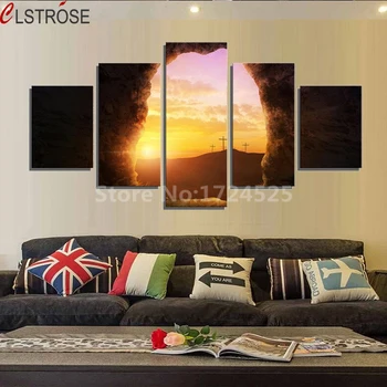 

CLSTROSE 5 Pcs Modern Wall Art Home Decor Prints Christian Tomb Canvas Sunset Pictures Painting On The Wall Unframed