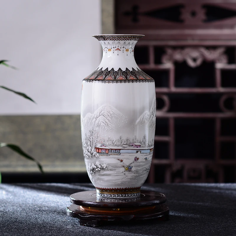 Античная керамическая ваза Цзиндэчжэнь, винтажная ваза, аксессуары для стола, ремесла, снежный цветочный горшок, традиционная фарфоровая ваза в китайском стиле