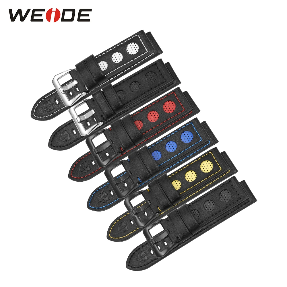 

WEIDE Mens New Watch Bracelet Belt Black Watch band Genuine Leather Strap Watch Yellow 21 cm All Black Buckle High Quality Strap