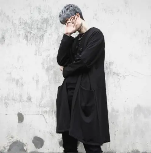 Черный мужской стиль весна долго стиль oversize Пальто футболка - Цвет: 11