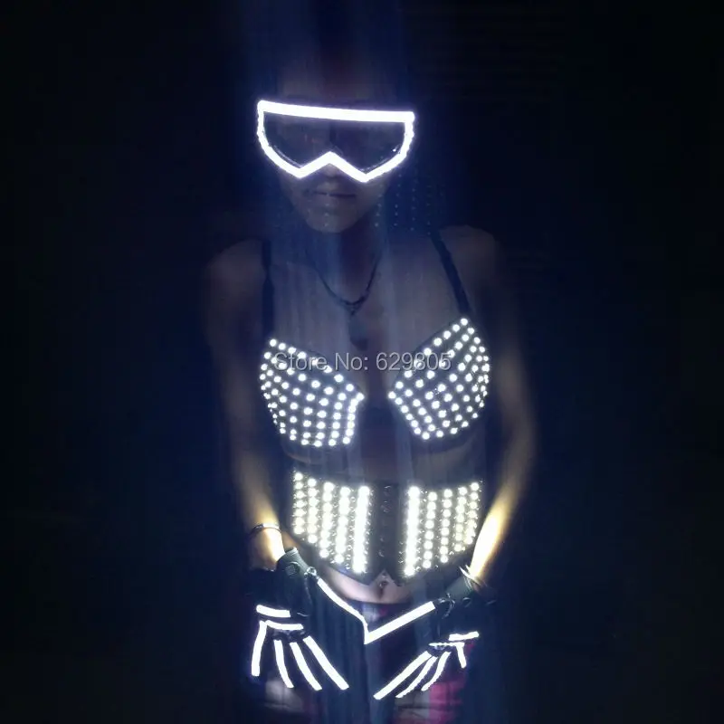 Лидер продаж года; для женщин ds электронный светодиодный лазерный светильник, излучающий DJ певицу костюм реквизит бюстгальтер пояс очки перчатки для сцены