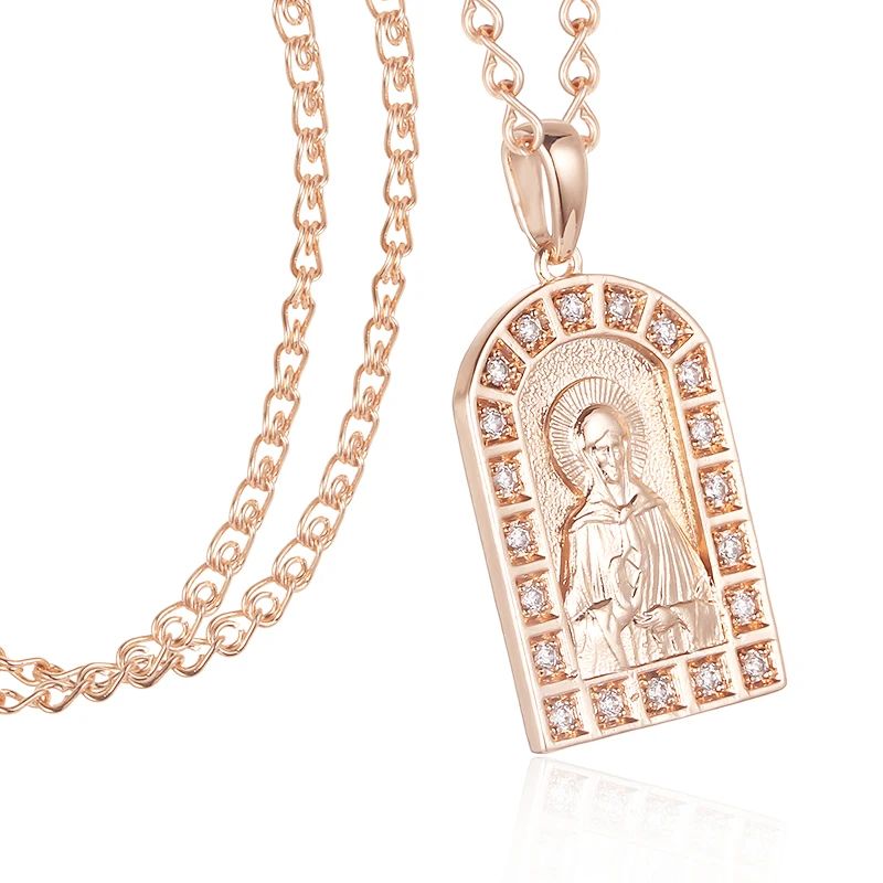 

FJ Womens Men 585 Moscow Matron Madonna Pendant Rose/White Gold Color Pendants Necklace Religion Jewelry Chain