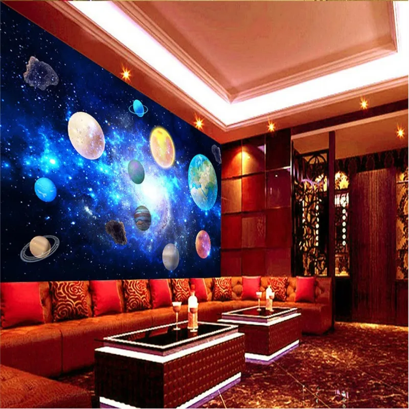 Cosmic Planets Outer Space Interstellar Starry Galaxy Bar KTV Theme Restaurant Background Photo Wall Paper 3D Mural Wallpaper