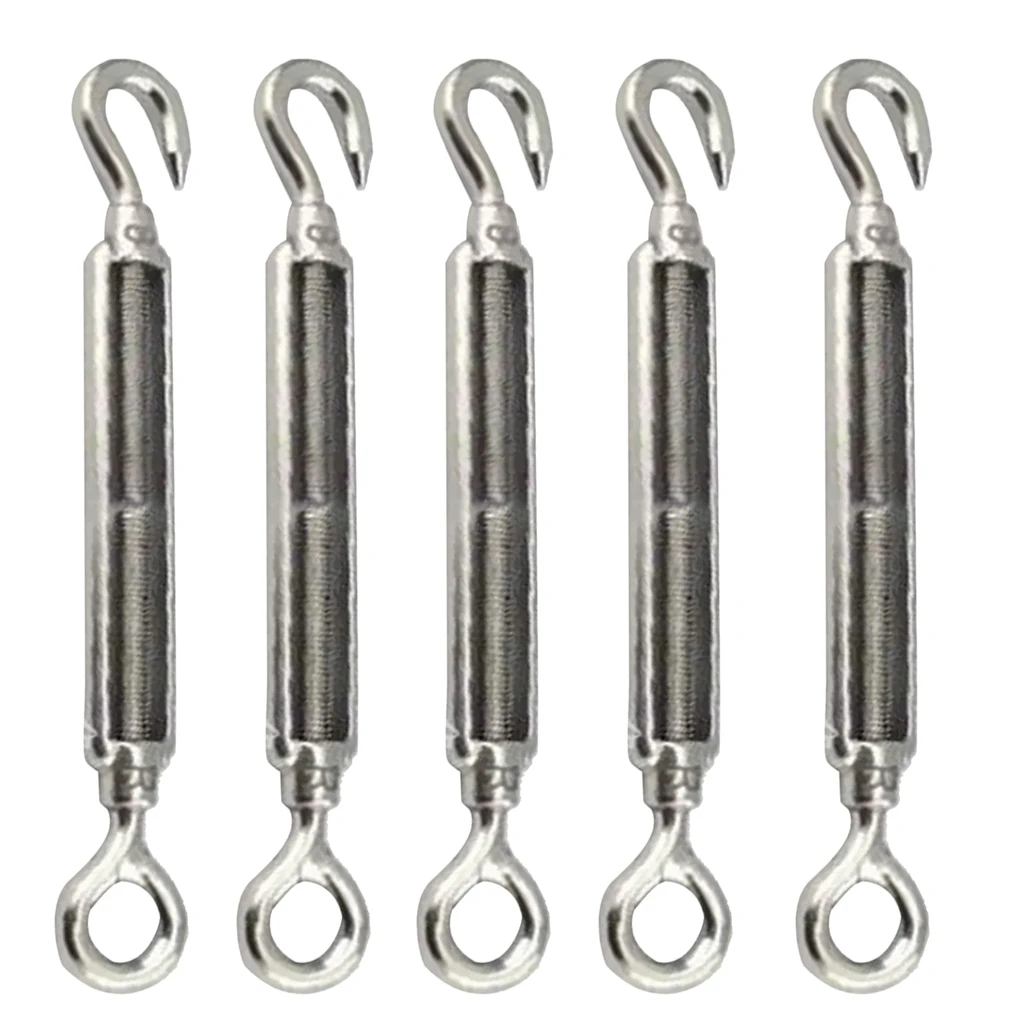 Stainless Steel Hook & Eye Turnbuckle Tighten Wire Rope Tool, Pack Of 5, 97mm