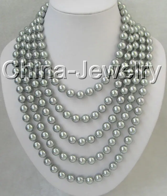 

FREE SHIPPING HOT sell new Style >>>>Beautiful 80" 10mm perfect round gray south sea shell pearl necklace