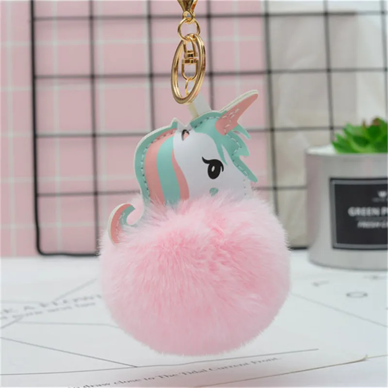Unicorn Heart Shape Pompon Fluffy Plush Soft Keychain Pendant Toy Animal Charm Cute Plush Keychain Gift