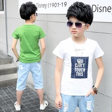 Hot Sale Kids T shirt for Boys Summer Casual Cotton Short Sleeve Print Letter Tshirt Tee Tops Fashion Teenage Boys Clothes casual letter print jewel neck short sleeve tee for women