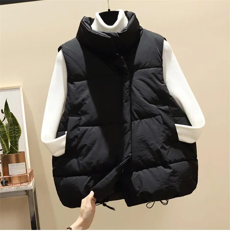 Женский пуховый жакет без рукавов, жилет хлопковый, теплый, свободный, толстый, Q1768, для зимнего сезона - Цвет: Black vest