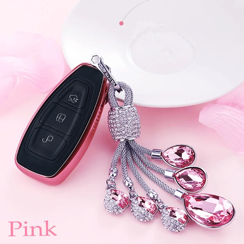 

2019 TPU Car Key Case Auto Key Protection Cover For Ford Focus Kuga Mondeo Tears of the Sky Artificial Crystal Pendant