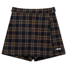 Vintage Plaid moda coreana mujeres Shorts falda Mini falda fajas alta calidad cintura alta Femme grueso pantalones cortos de lana LOGO