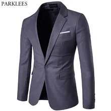Для мужчин S темно-серый Однобортный одна кнопка костюм Блейзер Для мужчин Slim Fit для свадьбы и выпускного Бизнес бренд Пиджаки для женщин куртки